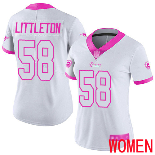 Los Angeles Rams Limited White Pink Women Cory Littleton Jersey NFL Football #58 Rush Fashion